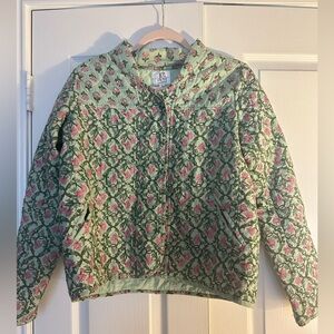Anthropologie Green and Pink Patterned Jacket